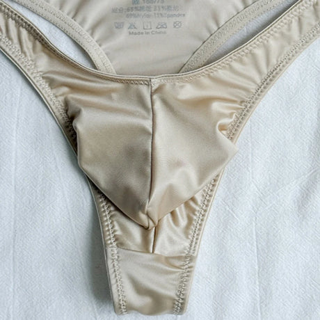 1pc Men Satin-like Glossy Ice Silk G-string Solid Low-Waist Shiny Smooth Thong Bulge Pouch Thong Thin Transparent Underwear