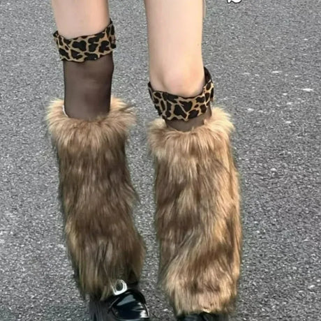New Y2k Faux Fur Leg Warmers Spicy Girl Harajuku Winter Warm Furry Boots Cover Socks Jk Vintage Hiphop Cosplay Socks Accessories