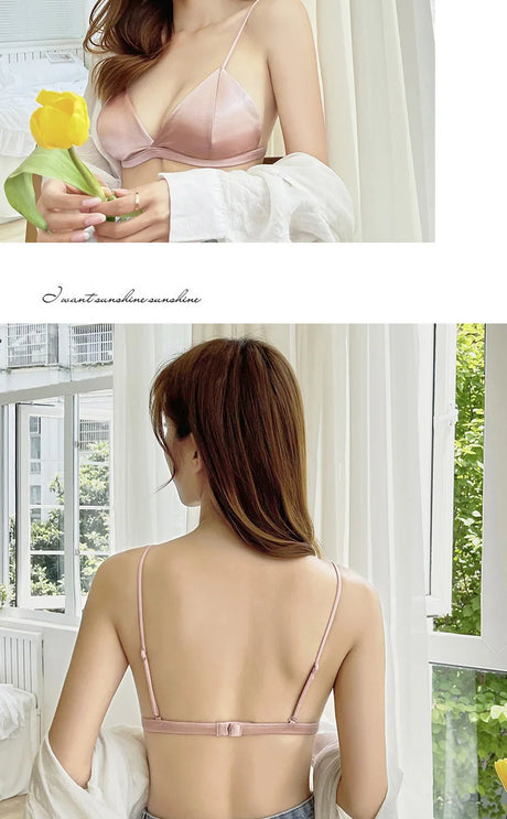 Women's French Style Bra Girl Wrapped Chest Adjustable Shoulder Strap Single Buckle Satin Sexy Tube Top Underwear Lingerie