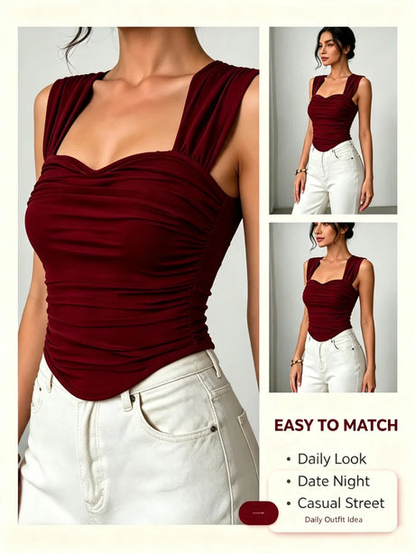 Sexy Tank Women Summer New Tops Solid Backless Streetwear Casual Slim Sleeveless Camisole Fashion Folds Tank Tops Lady Clothing