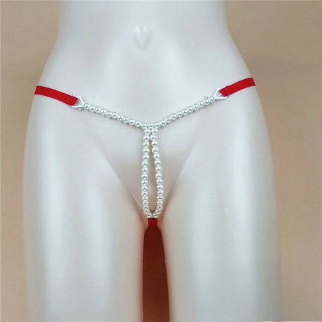 Sexy Massage Pearls Thong Women Panties Open Crotch G-string Erotic Lingerie Woman High Stretch Plus Size T Back Sex Accessories