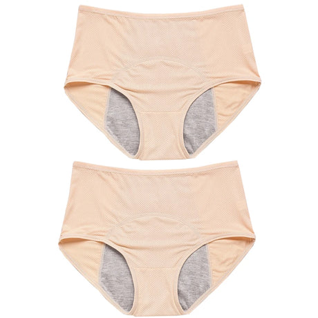 2pcs Women's Physiological Briefs Girl Menstrual Panties Ladies Period Leak Proof Panty Mid Waist Ice Silk Underwear