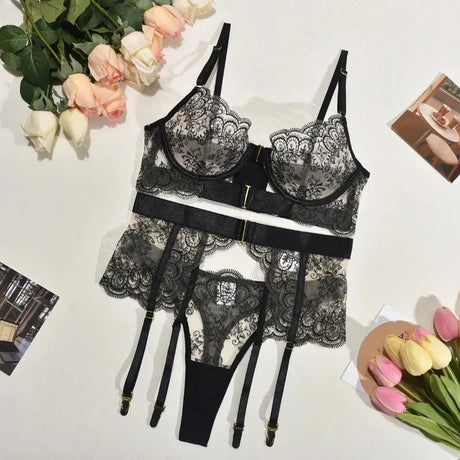Two-piece Women's Set G-string Transparent Underwear Lolita Romantic Lingeries Set Sexy Bra and Panties Sets Lingerie for Woman