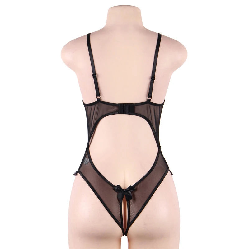 Porn Underwear Women Lace Hollow Open Bra Teddies Bodysuit Erotic Crotchless Lingerie Plus Size Costumes Sexy Deep V Bodysuits