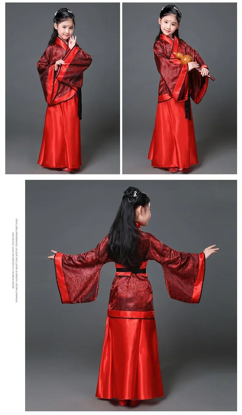 chinese Folk Dance new year clothes traditional hanfu for girls kids dragon dress ancient Stage Carnival costume Clothing skirt