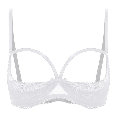 Womens Sexy Cupless Bra Sheer Floral Lace Bra Hollow Out 1/4 Cups Push-up Underwire Bralette Balconette Lingerie Underwear