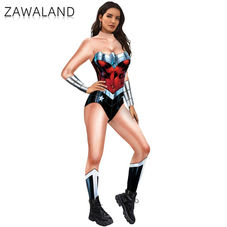 Zawaland Justice Wonder Costume Woman Cosplay Movie Bodysuit Party Sexy Jumpsuit Superwoman Stage Performance Zentai Outfits