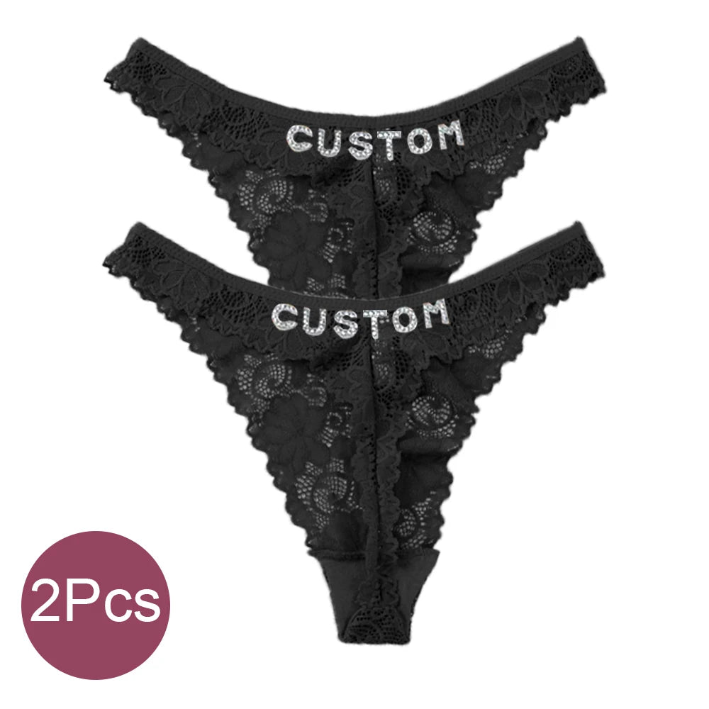 Custom Thong Panties with Name Sexy Lace Panties Shinny Letters Name Personality String Met Name Lingerie Tanga Hotwife Gifts