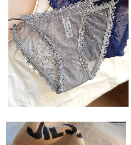 Women's underwear sexy seamless lace hollow out gauze ribbon middle waist female panties ladies breathable comfortable lingerie