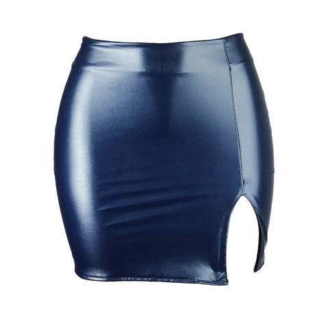 Women's Mini Skirt High Waist PU Leather Slim Slit Short Skirt Vintage Zipper Skinny Sexy Solid Black Leather Skirts for Women