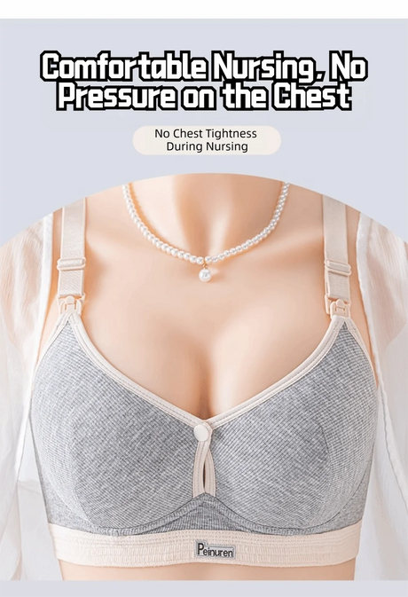 Pure Cotton Double Button Breastfeeding Bra Comfortable Breathable With Thin Gathered Maternity Bra Anti Sagging No Underwire
