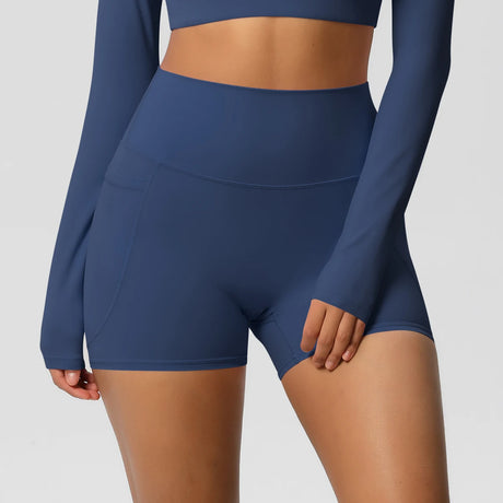 Solid Color Yoga Pants With Pockets Quick Drying High Waisted Gym Push Up Yoga Shorts for Woman Breathable Workout Fitness Short