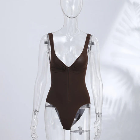 Sexy Tight Corsets Bodysuit For Women Deep V-neck Zippers Sleeveless Slimming Underwear 2026 New Lady Solid Backless Rompers