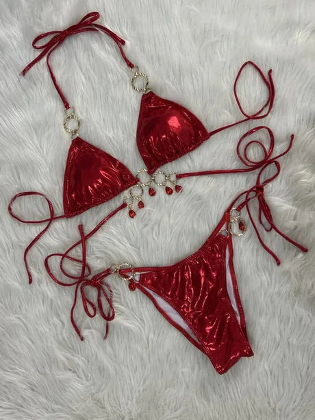 New 2026 Luxury Rhinestones String Bikinis Set Women Summer Beach 2 Piece Swimsuit Female Triangle Swinwears