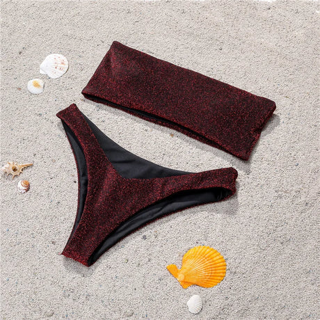 Shiny Bikini Bandeau Swimsuit Tinsel Swimwear Y2K Trend Women Strapless Micro Bathing Suit Brazilian Beach Outfit Bikinis Tangas