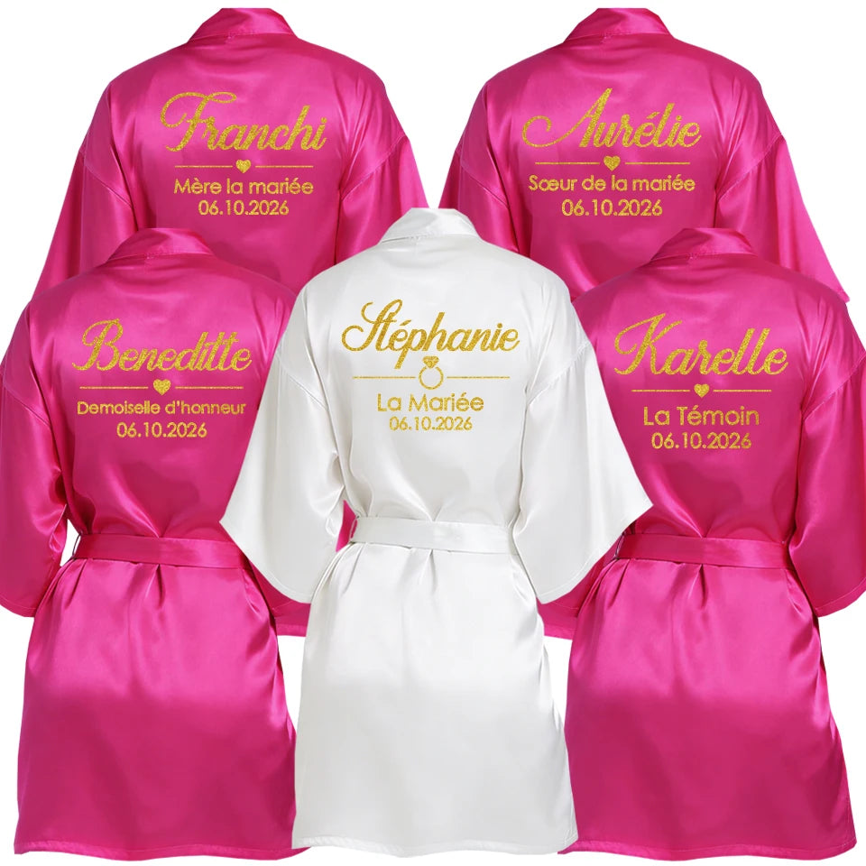 Personalized Name and Date Robe Bride Bridesmaid Bathrobe Birthday Party Gown Add Any Text Robes