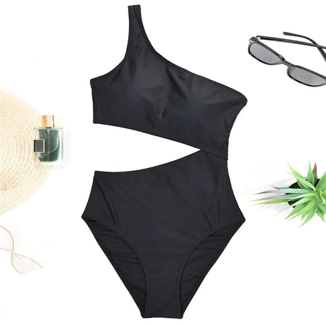Vzvn 2026 New Women Swimwear Female Padded Bather Bathing Suit Swim Colors Cut Out One Shoulder Splicing One Piece Swimsuit