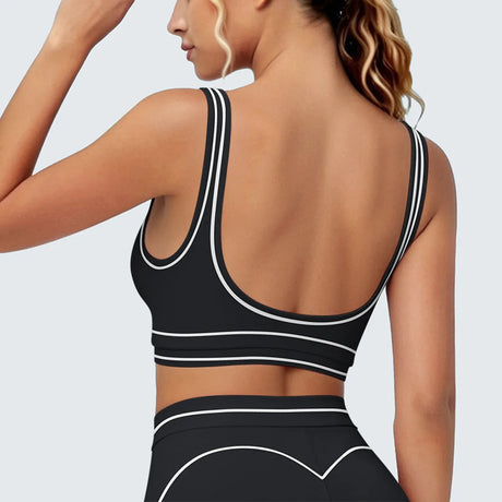 Women's Yoga Bra Vest Fitness Tank Running Workout Gym Top Push Up Padded Soft Slim Contrast Piping Racerback Sports Underwear