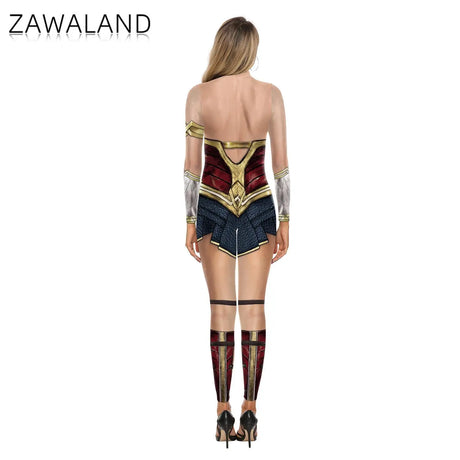 Zawaland Justice Wonder Costume Woman Cosplay Movie Bodysuit Party Sexy Jumpsuit Superwoman Stage Performance Zentai Outfits