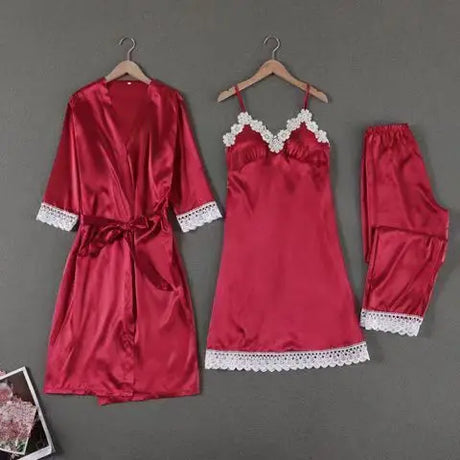 Sleepwear Sleep Suit Sexy Womens Lace Pajamas Sets V-Neck Satin Pijamas Intimate Lingerie Spring Nightwear Home Wear PJS