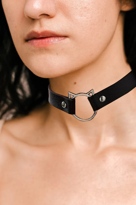 Street Style Gothic Punk Pu Leather Choker With O-Ring Adjustable Collar Necklace For Women, Perfect For Halloween