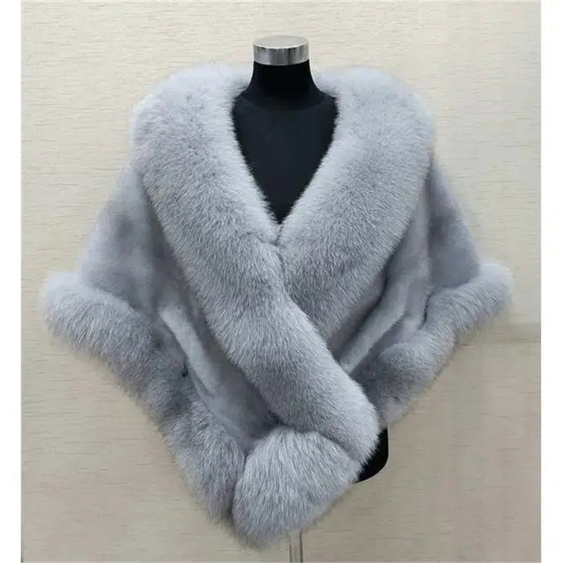 White Fur Shawl Women's Jacket Autumn Winter Faux Mink Fox Fur Dress Cheongsam Cloak Coats New 2026 Thicken Warm Short Outwear