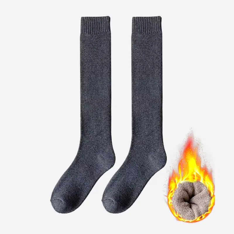 Socks women's Winter Warm Long Stockings Thick Thermal Cotton Terry Solid Harajuku Breathable Thicken Casual Knee High Socks