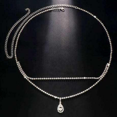 Luxury Women's Rhinestone Double Chain Water Drop Waist chain Crystal Body Belly Chain Fashion Accessory for Special Occasions