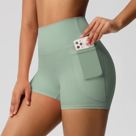 Solid Color Yoga Pants With Pockets Quick Drying High Waisted Gym Push Up Yoga Shorts for Woman Breathable Workout Fitness Short