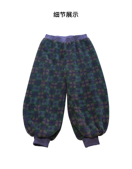 Green Plaid Lamb Wool Lantern Pants Female clothing women's pants and trousers Elastic Waist Loose Baggy Trousers for woman