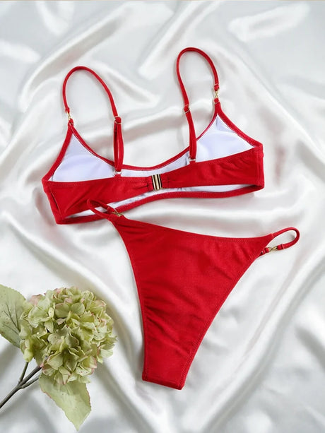 Rinabe Red Bikini String Bikinis Push Up Swimwear High Cut Swimsuit New Style Swimsuits Two-Piece Bathing Suit