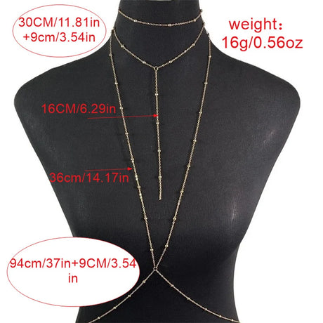 Simple Multilayer Rhinestone Back Chain Necklaces for Women Sexy Metal Shiny Crystal Bikini Waist Chain Body Chain Jewelry Gifts