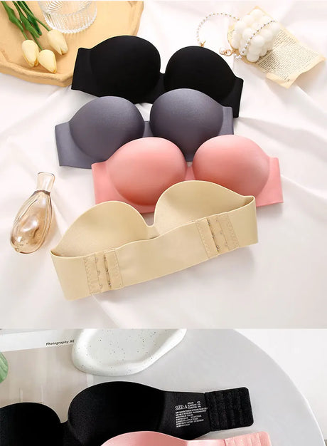 FINETOO 2Pcs Women Invisible Bras Front Closure Bra Sexy Push Up Bra Female Brassiere Strapless Seamless Backless Bralette