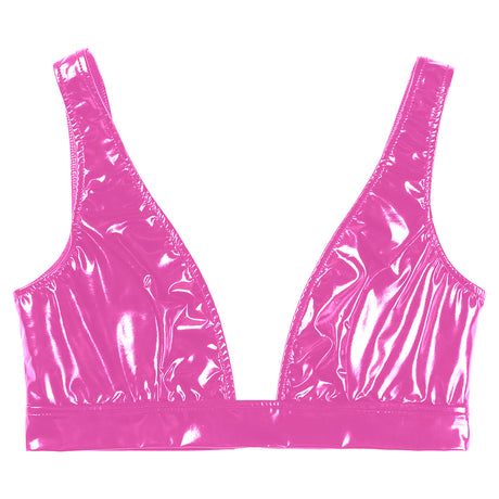 Womens Lingerie Fashion Wetlook Faux Leather Bra Sexy Wire-free No Pad Bra Top Brassiere Raves Pole Dances Costume Clubwear