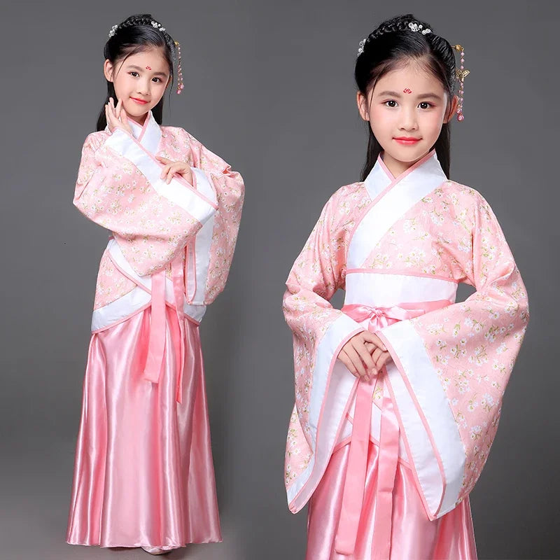 chinese Folk Dance new year clothes traditional hanfu for girls kids dragon dress ancient Stage Carnival costume Clothing skirt