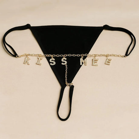 Custom Chain Thong With Name Letters Shiny String Hotwife Gifts Customized Lingerie Lace Panties String Name Personalized Gift