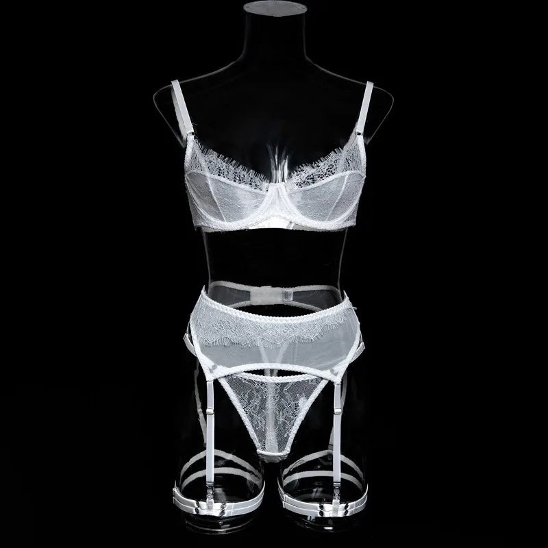Women's Red Lace Lingerie Set with Underwire Bra High Waist Garter Belt Thong and Thigh Straps Romantic Bedroom Outfit Set 2026