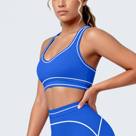 Women's Yoga Bra Vest Fitness Tank Running Workout Gym Top Push Up Padded Soft Slim Contrast Piping Racerback Sports Underwear