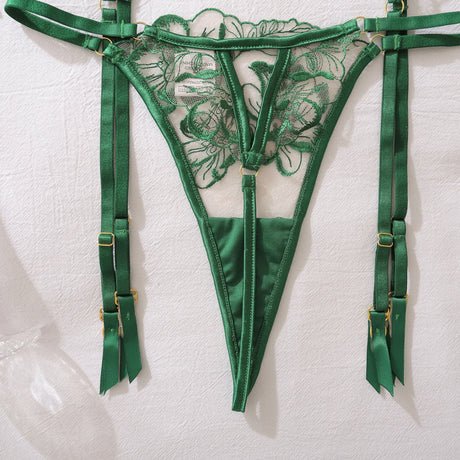 Ellolace Elegant Sexy Female Lingerie Willowy Honey 3PC Diamond Accessories Women's Ethical Underwear Floral See Through Clothin