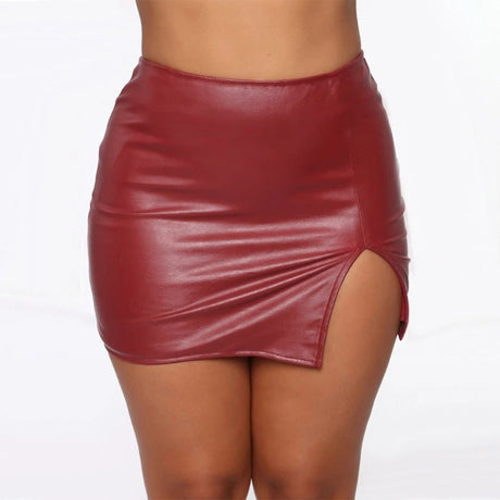 Women's Mini Skirt High Waist PU Leather Slim Slit Short Skirt Vintage Zipper Skinny Sexy Solid Black Leather Skirts for Women