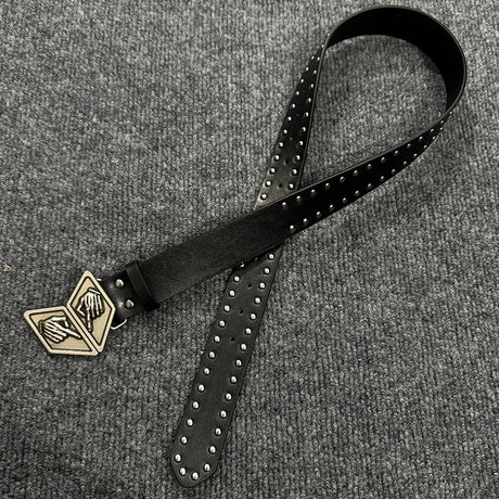 Anime Cosplay Rivet Faux‑Leather Waist Belt Unique Gesture‑shaped Metal Buckle Decor Unisex Punk Trouser Strap Fashion Accessory