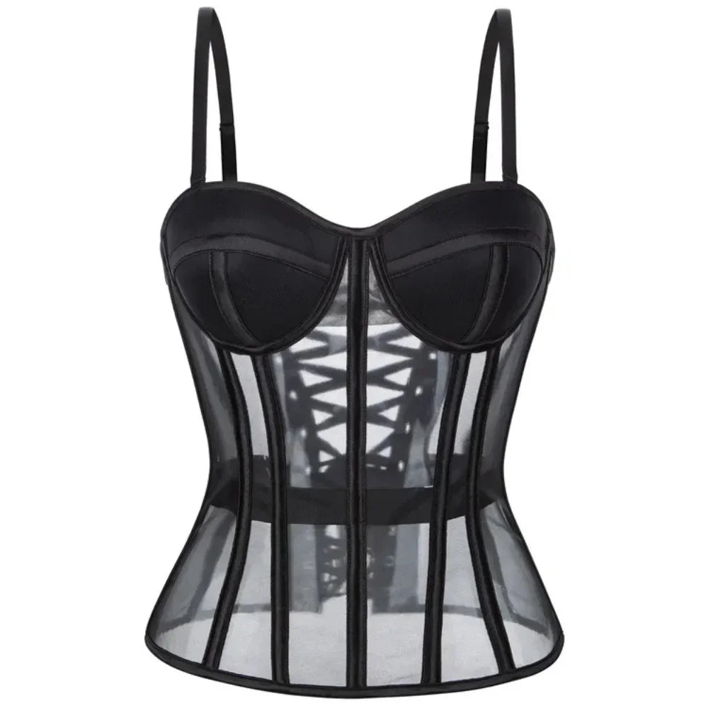 WSHKING Overbust Corset With Bra Korset Woman Strapless Bustier Top Mesh Women Lingerie Black White Sexy Lingerie