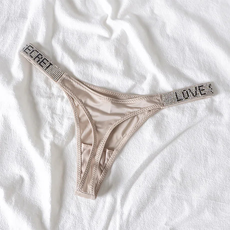 5Pcs Low Waist Sexy Panties Women Thongs Rhinestones Letter Diamonds G-string Sports Thong Shorts Briefs T-back Size S-XL