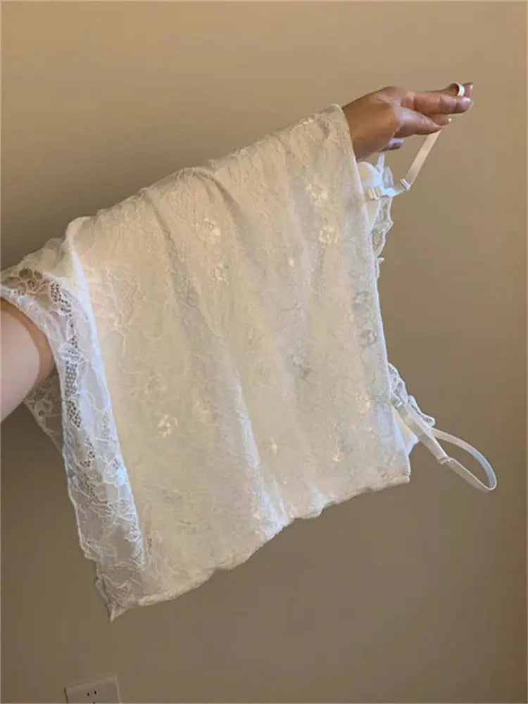 Elegant Lace White Camisole Women's Vest with Chest Pad Unique Design Inner Wear Base Top Knot Backless Style