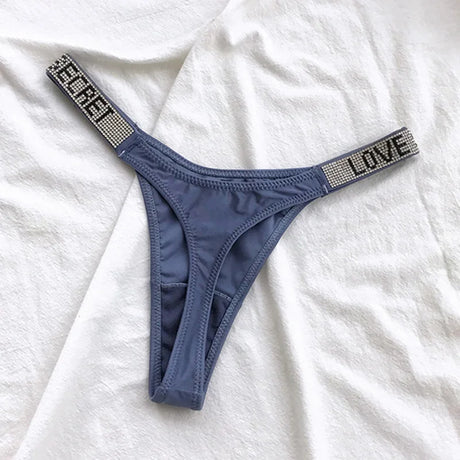 5Pcs Low Waist Sexy Panties Women Thongs Rhinestones Letter Diamonds G-string Sports Thong Shorts Briefs T-back Size S-XL