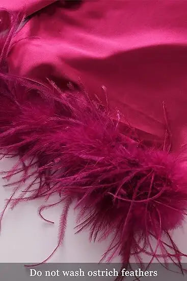 Feather Robe Long Cardinal Red Bridal Lingerie Softest Bridal Robe with Feather Boudoir Silk Kimono Bridesmaid Dressing Gown New