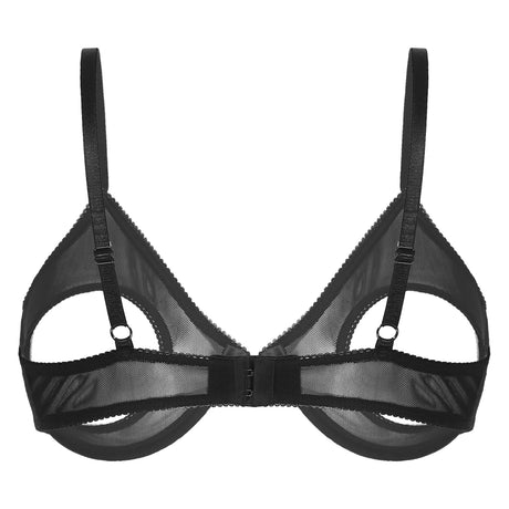 Women's Sheer Mesh Hollow Out Open Nipples Underwired Bra Tops Push Up Unlined Bralette Bra Sexy Brassiere Balconette Underwear