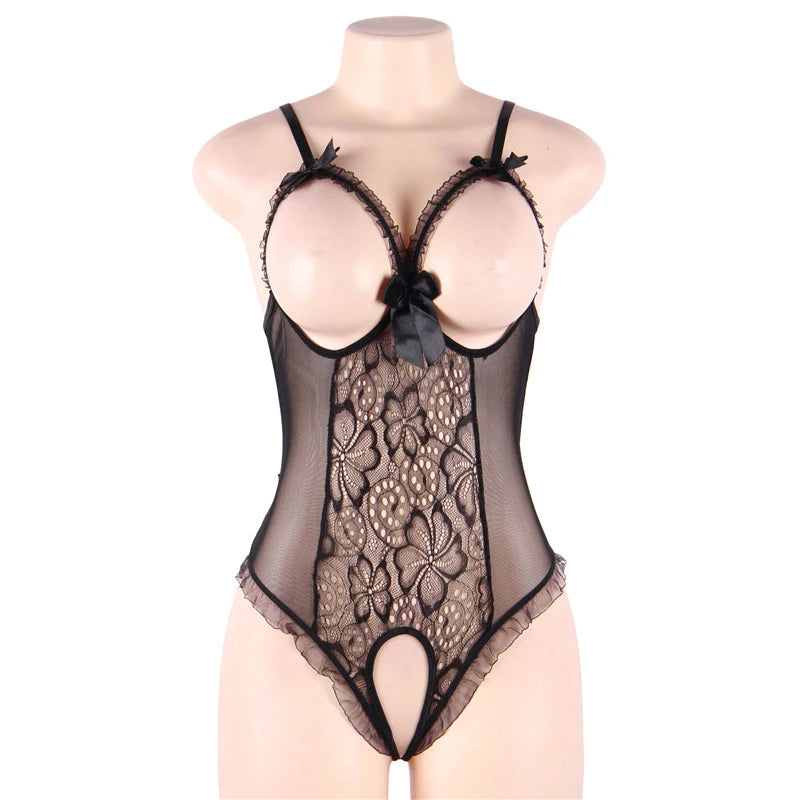 Porn Underwear Women Lace Hollow Open Bra Teddies Bodysuit Erotic Crotchless Lingerie Plus Size Costumes Sexy Deep V Bodysuits