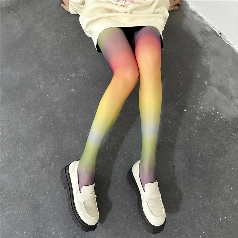1 Pair Rainbow Gradient Tights Japanese Style Sweet Comfy Novelty Pantyhose Women's Stockings & Hosiery