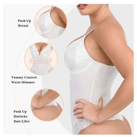 Soft Bodysuit Silky Touch Layer Bodysuits 2 Layers Shapewear Open Crotch Jumpsuit Soft Smooth Body Shaper Lace Bodysuits